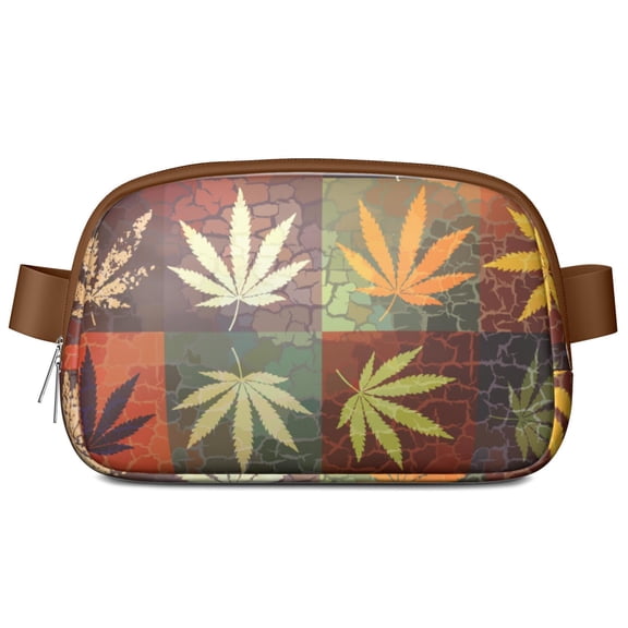 Minimalist Cannabis Leaf Fanny Pack for Women – Lightweight Waterproof Waist Bag with Zipper Pockets & Adjustable Strap – Psychedelic Weed Travel Pouch for Festivals & Hikes