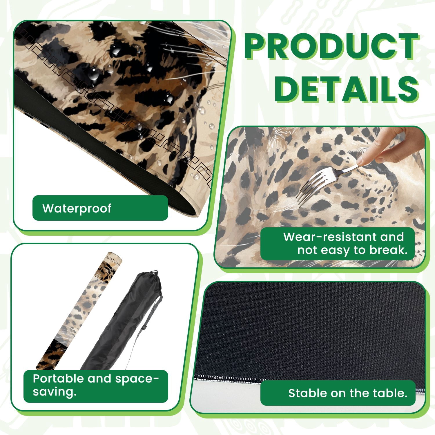 Mahjong Mat 31.5" x 31.5" Abstract Leopard Trendy seamless print Animal Non-Slip Noise Reduction American Mahjong Tiles Table Cover for Dominoes Poker Card Board Games Gift