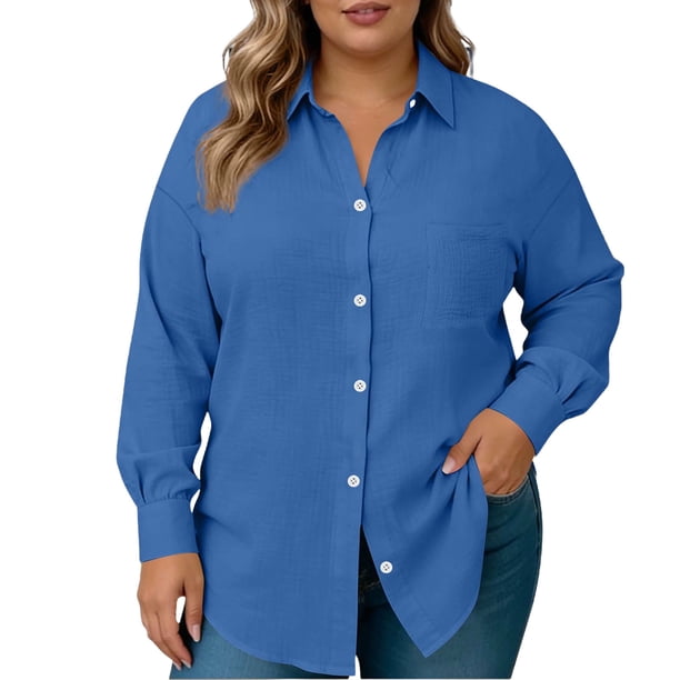 TaTaai Women's Plus Size Casual Shirt, Short Sleeve Button Down with Notch Collar, Patch Pocket Blouse for Everyday Wear Gift