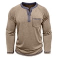 thumbnail image 4 of Defitshape Men's Button Blouse Casual Shirt 2025 Long Sleeve Patch Pocket Regular Fit Elasthane Henley Thin Top Khaki XX-Large, 4 of 5