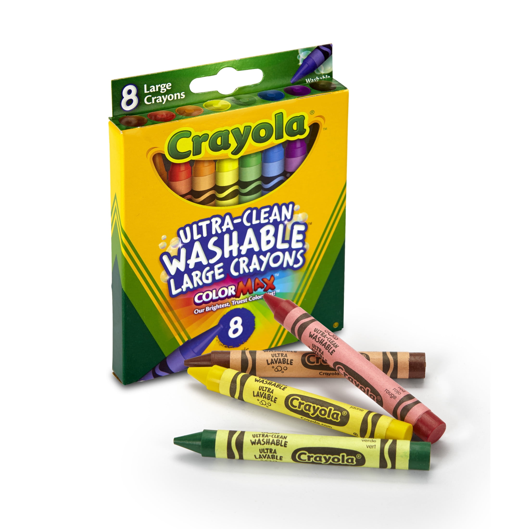 (3 pack) Crayola Washable Large Size Crayons, 8 Ct, Kindergarten School Supplies, Preschool Supplies, Ages 3+