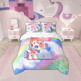 thumbnail image 2 of Erosebridal Cartoon Unicorn Bed in a Bag Twin size, Glitter Rainbow Bed Set, Monogrammed E Reversible Bedding Twin Size, Breathable Room Decor, 7 Pieces, 2 of 6