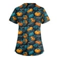 thumbnail image 3 of MLQIDK Halloween Scrub Tops Women Plus Size Nurse Uniforms Short Sleeve Halloween Nursing Tops Fun V Neck Scrub Shirts Pumpkin Ghost Bat Printed Medical Scrubs Dark Blue M, 3 of 4