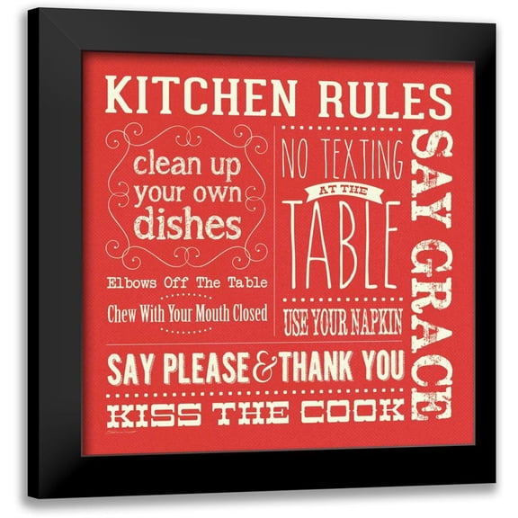Marrott, Stephanie 12x12 Black Modern Framed Museum Art Print Titled - Kitchen Rules - Red Square