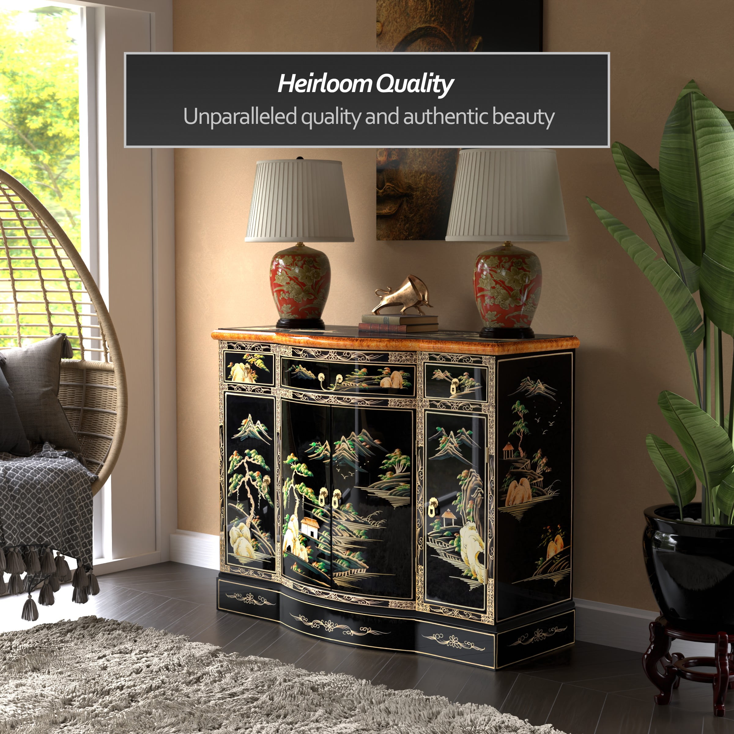 Red Lantern Black Lacquer Curved Sideboard - Landscape - Walmart.com