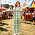 thumbnail image 2 of OSOLU Coveralls For Girl Bib Overalls Straight Leg Pants Plaid Printed Adjustable Straps Loose Fit Jumpsuits With Pocekts 5-14Y, 2 of 6