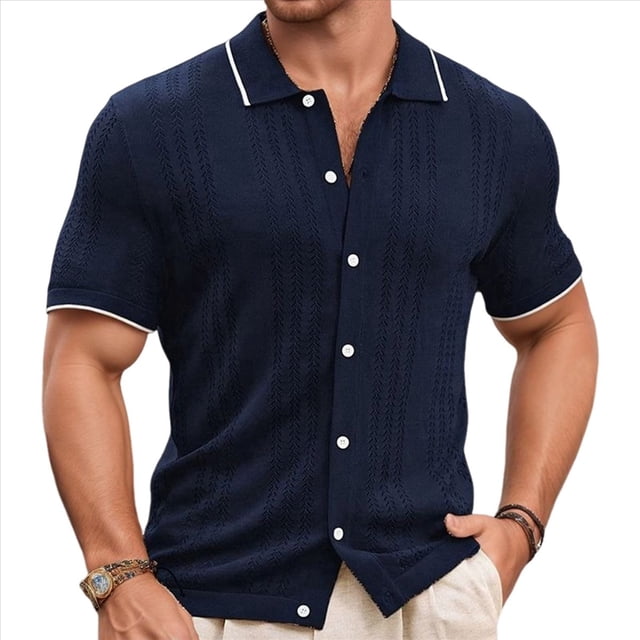 Suéter Informal de Verano para Hombre, con Botones Finos, Estilo Ejecutivo, Estilo Retro, de Corta, para Playa Tíbet M