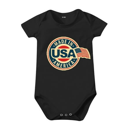 

KaLI_store Bodysuits Girls Baby Girl 4Th of July Romper Independence Day Dress USA Flag Puff Sleeve Off Shoulder Bodysuit Black 3-6 M