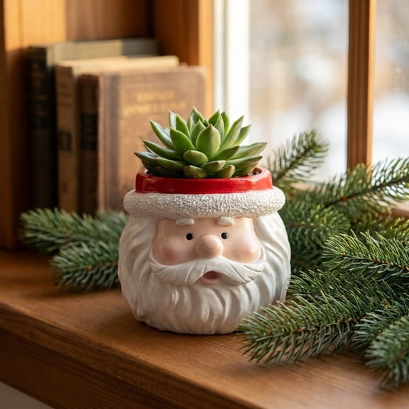 Luoshdecor Christmas Decorations Planter,Cute Santa Face Shaped Resin Pot,Fit for Small Plants Vase,Tabletop Centerpiece Decor for Xmas