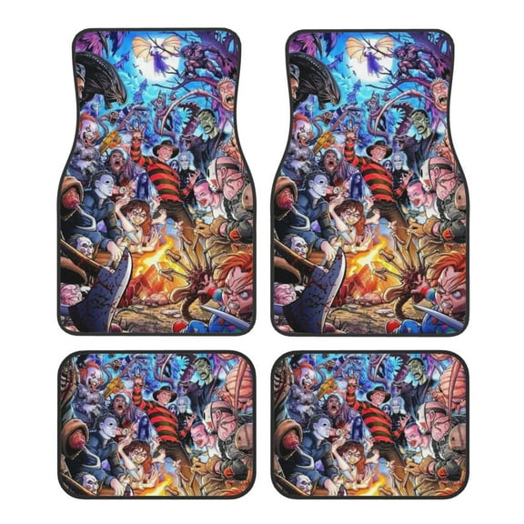 4 Pieces Car Floor Mat Set Horror Movie Characters Protection Full Sets Universal Fit for SUV, Sedans, Vans, Trucks