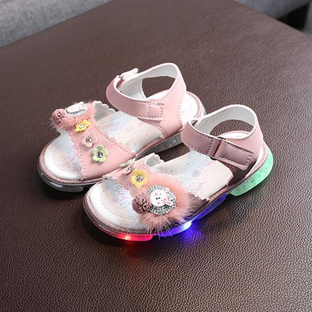

Girls LED light sandals summer new Korean children s lovely plush rabbit beach shoes luminous pink 20 1