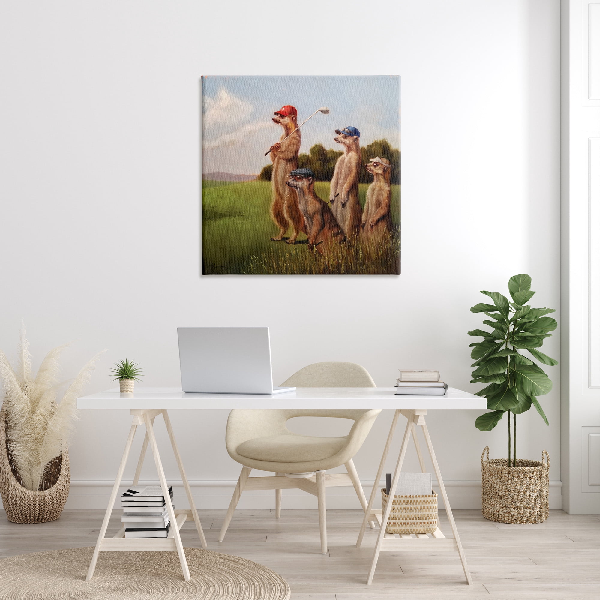 Stupell Industries Meerkats Playing Golf Animals & Insects Painting Gallery Wrapped Canvas Art Print Wall Art, 36 x 36