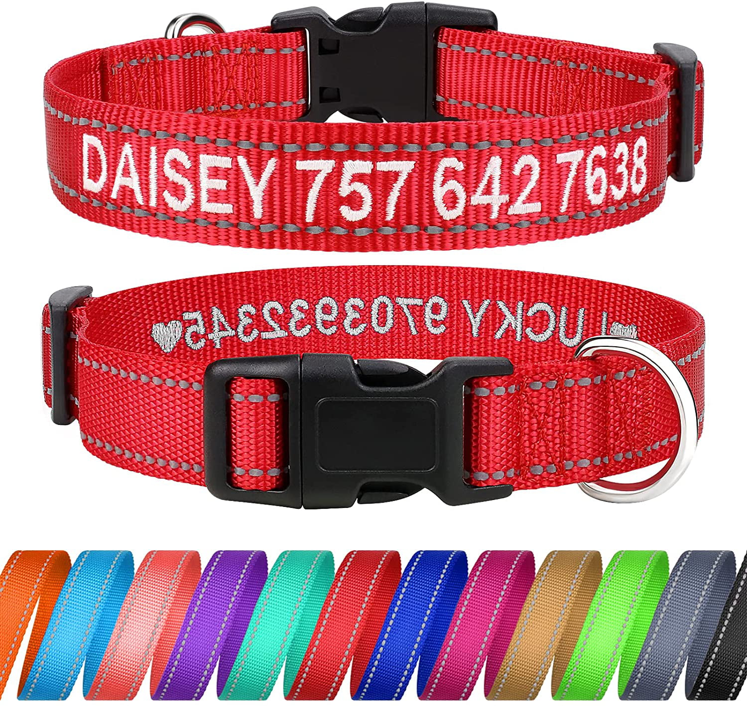 Reflective Nylon Dog Collar Personalised ID Collar Engraved for Small Large Dogs 