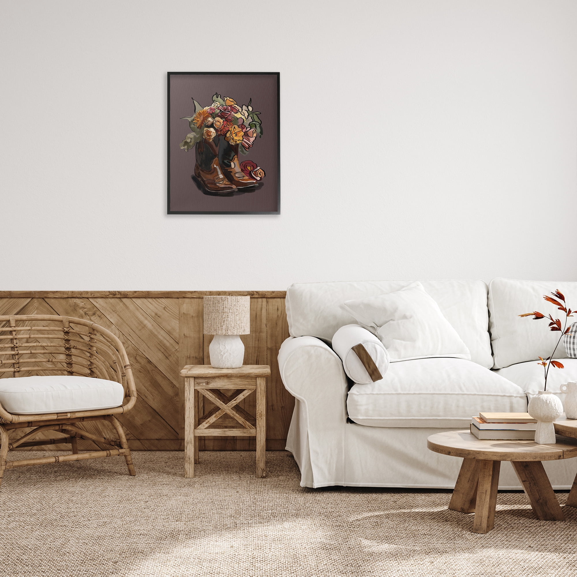 Stupell Industries Modern Floral Boot Bouquet Botanical & Floral Painting Black Framed Art Print Wall Art, 24 x 30