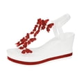 thumbnail image 6 of Womens Platform Sandals Glitter Wedges Heels Butterfly Rhinestone T-Strap Elegant Dressy Slingback Heels with Elastic Ankle Strap Red Size 8.5, 6 of 6
