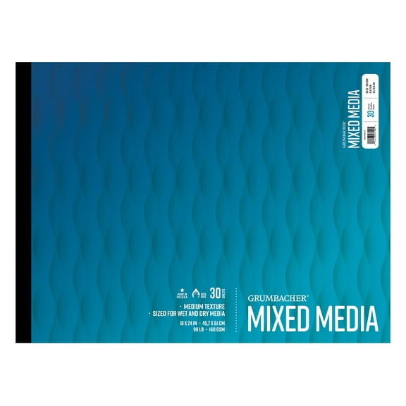 Grumbacher 18" x 24" Mixed Media Paper Pad, 98 lb. / 160 GSM, Tape-Bound, 30 Sheets/Pad