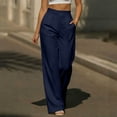 thumbnail image 2 of Women's Solid Color Wrinkle-Free Pleated High Waisted Business Casual Wide Leg Dress Pants Navy M(M), 2 of 8