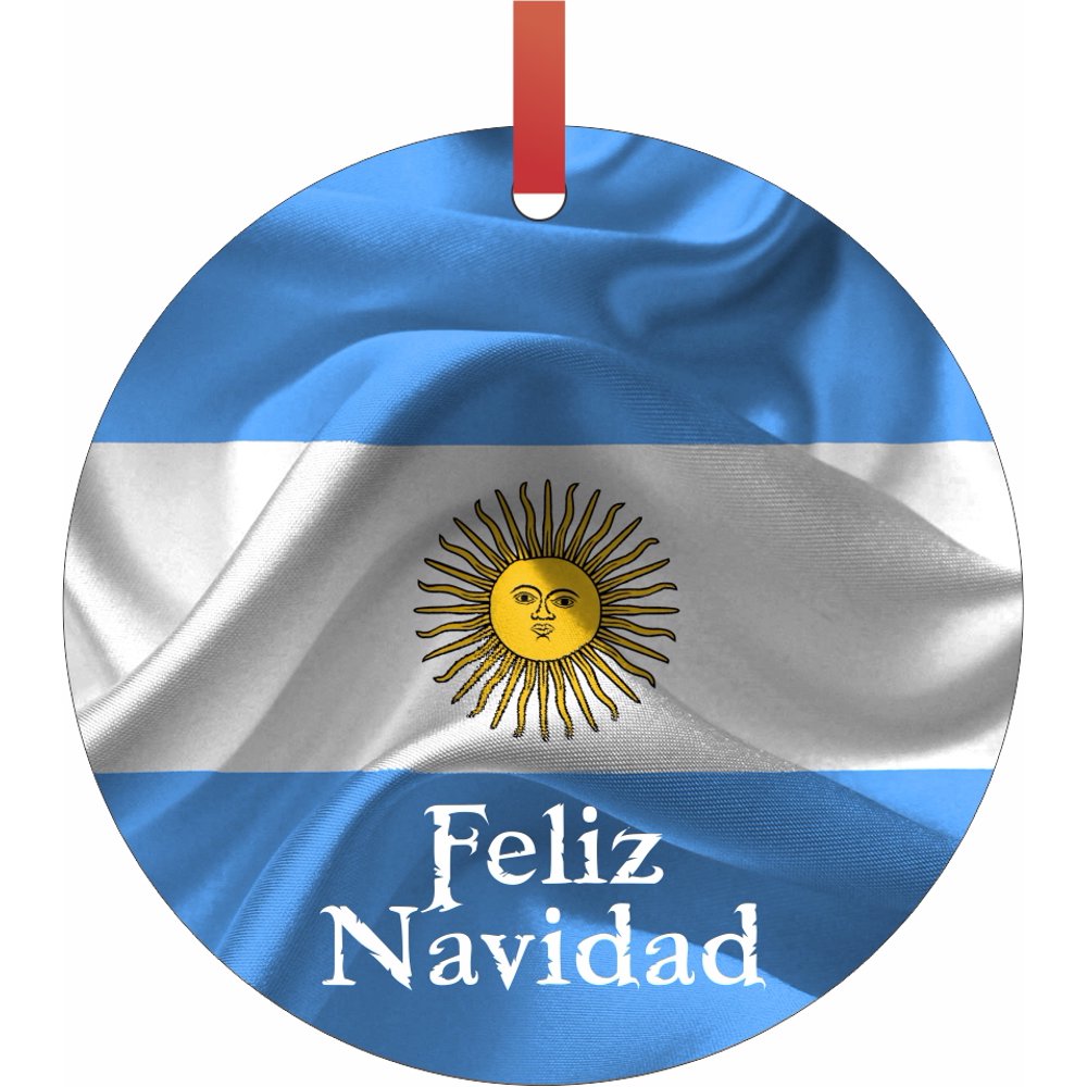 Flag Argentina Feliz Navidad Double Sided Flat Round Shaped Ornament