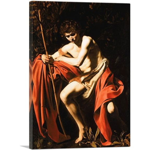 ARTCANVAS Saint John the Baptist in the Wilderness 1604 Canvas Art Print by Caravaggio - Size: 26" x 18" (0.75" Deep)