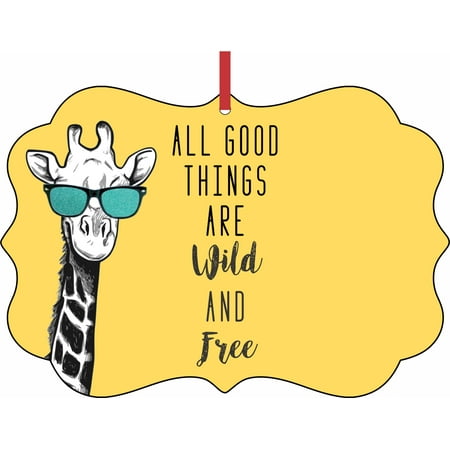 Hipster Giraffe All Good Things Are Wild and Free Quote Elegant Aluminum SemiGloss Christmas Ornament Tree Decoration - Unique Modern Novelty Tree Décor