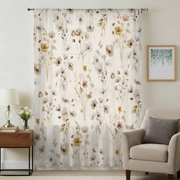 Vintage Spring Floral Sheer Curtains 63 Inches Long, Summer Botanical Rustic Light Filering Curtains, Breathable Simi Curtain Privacy Drapes for Living Room Bedroom Lightweight Window Treatment