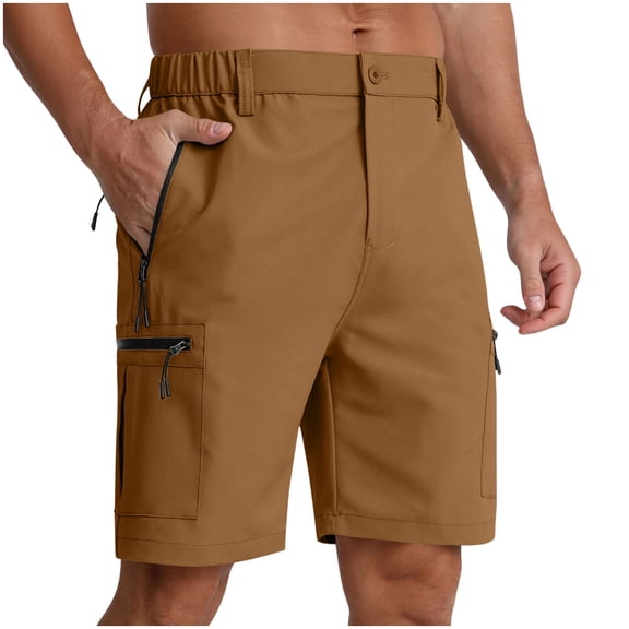 BVnarty Men's Hiking Cargo Shorts Lightweight Outdoor Shorts with Elastic Waist for Trip Golf Camping Casual with Zipper Pockets Brown L