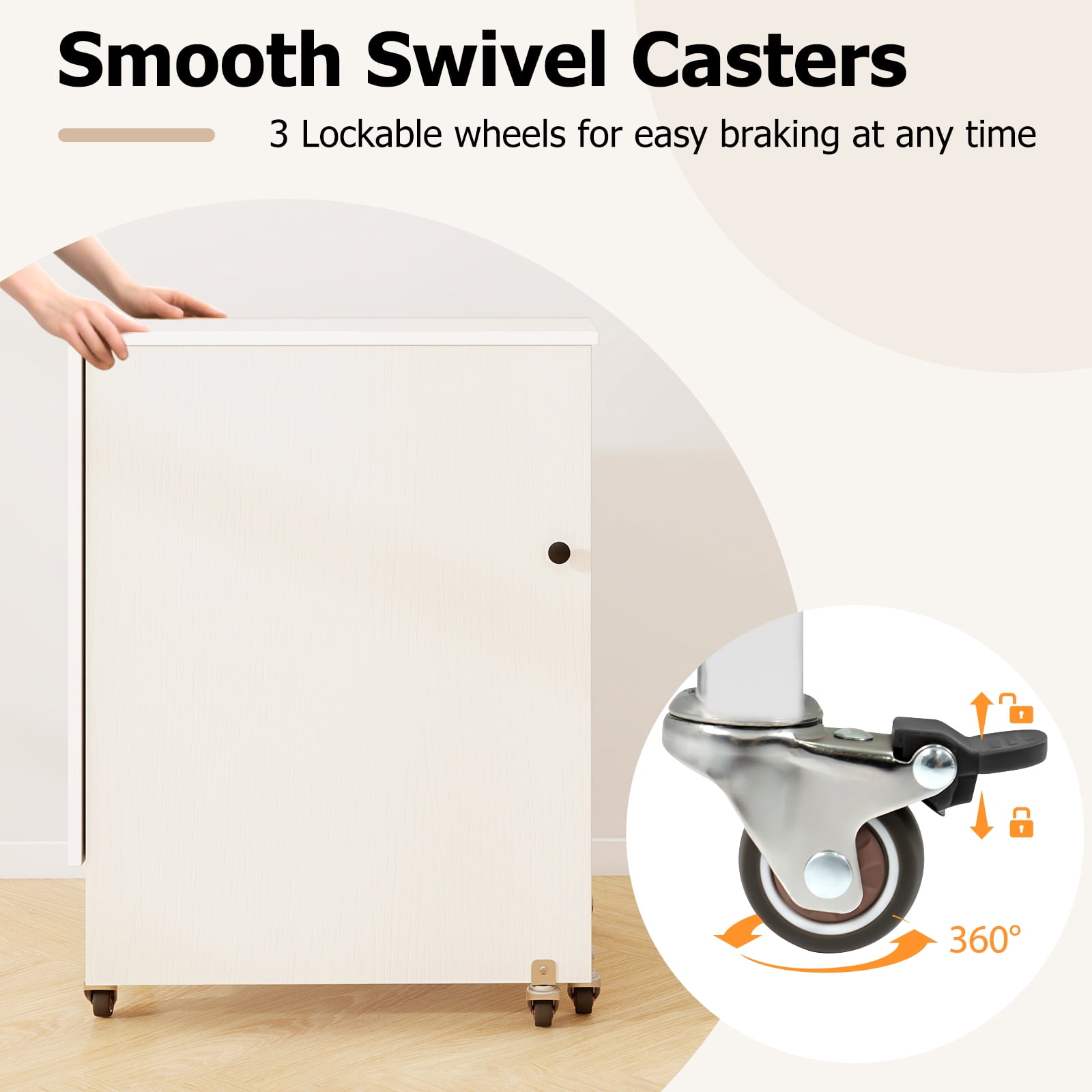 Topbuy Sewing Machine Table with Charging Station Folding Sewing Cabinet w/Lockable Casters White