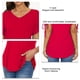 thumbnail image 4 of Blusa de manga con cordón para mujer, cuello en V, color puro, bolsillo frontal, blusa de ajuste casual de moda para citas, rojo XL, 4 of 5