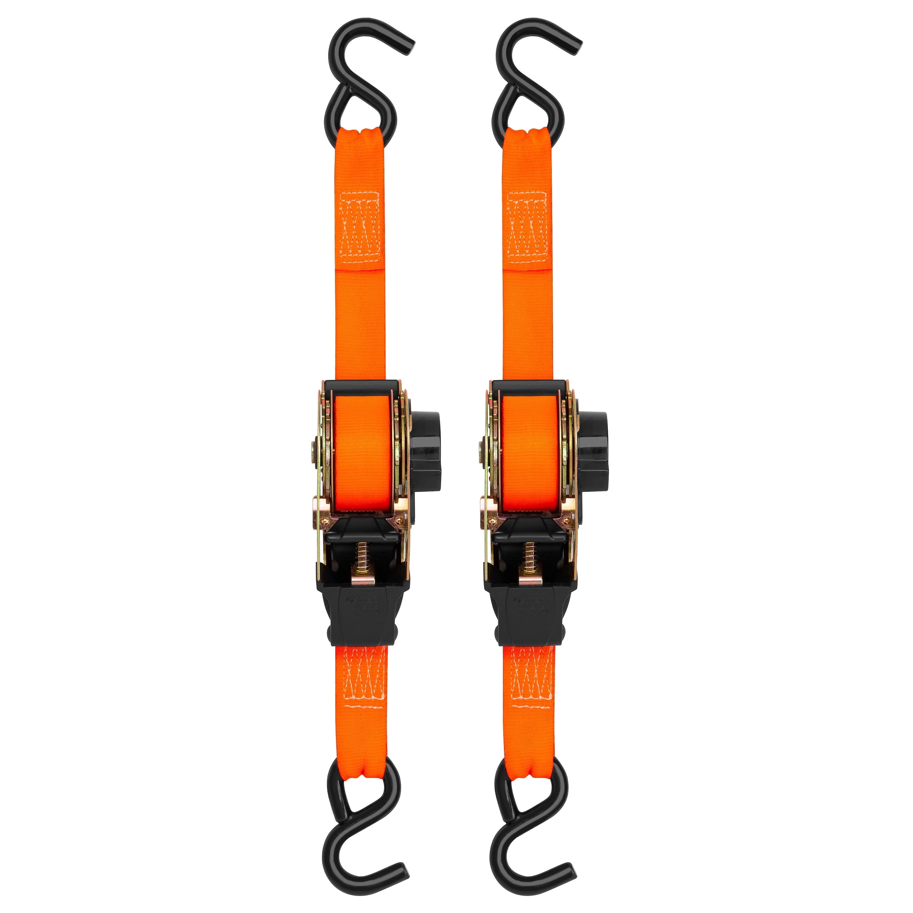 SmartStraps 1.5" x 10ft Retractable Ratchet Tie Down Straps, Orange, 2 Pack - 1,000lb SWL