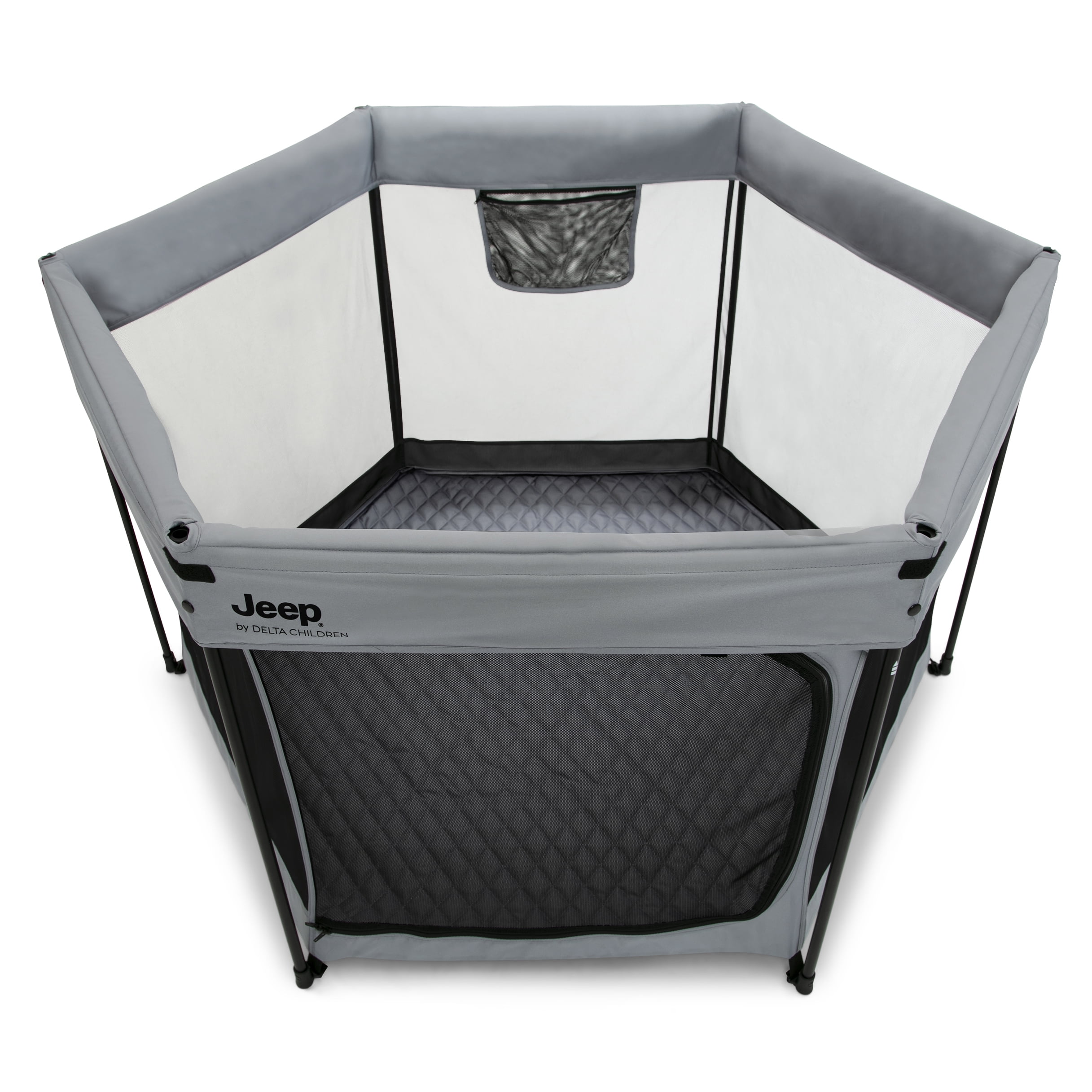 Jeep Hexagon Pop Up Play Yard with Removable Canopy - Ideal for Indoor and Outdoor Use, Grey