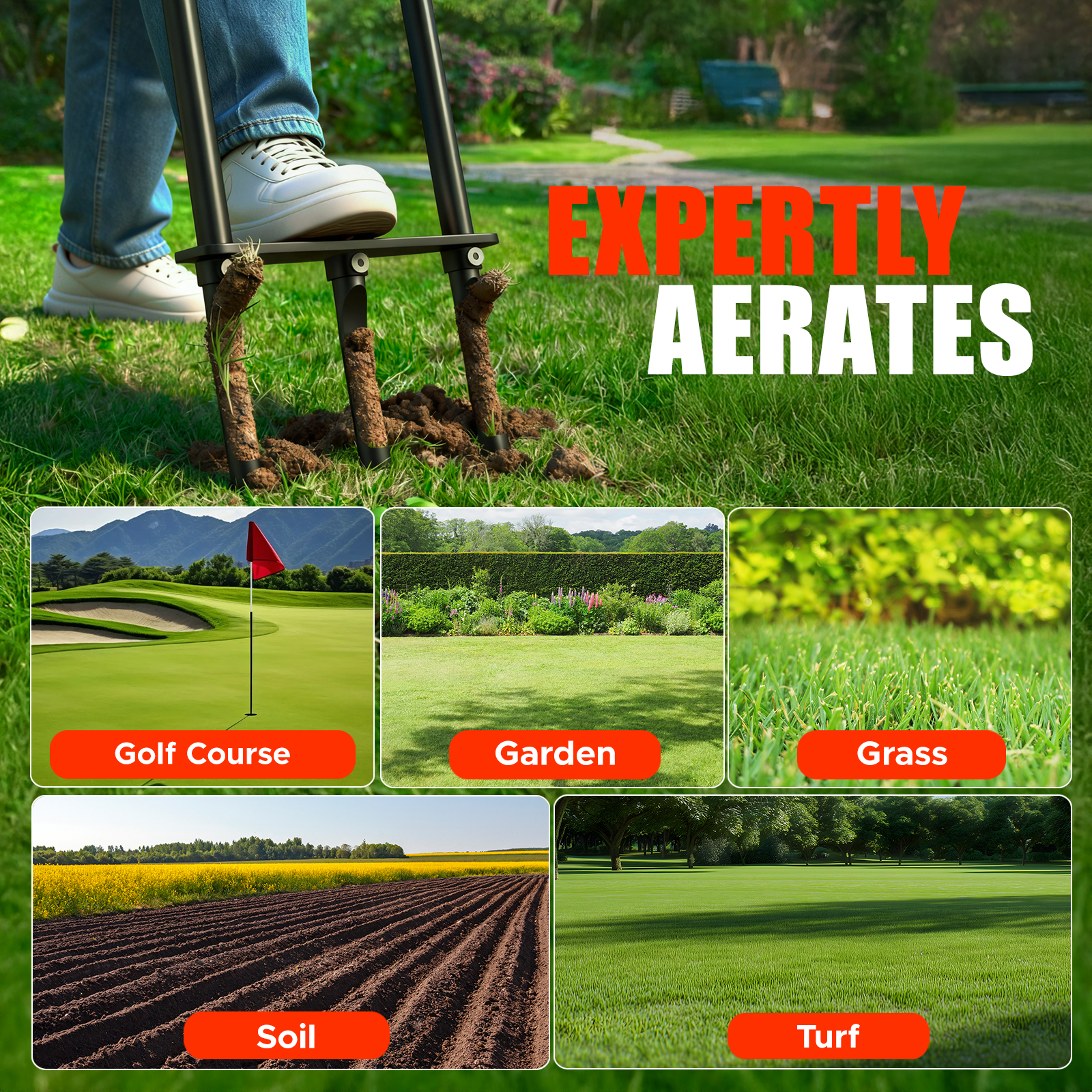 Lawn Aerator Tool, Core Aerator Lawn Tool with Alloy Steel Material, Sturdy Grass Aerator for Lawn Health Soil Yard Aerator