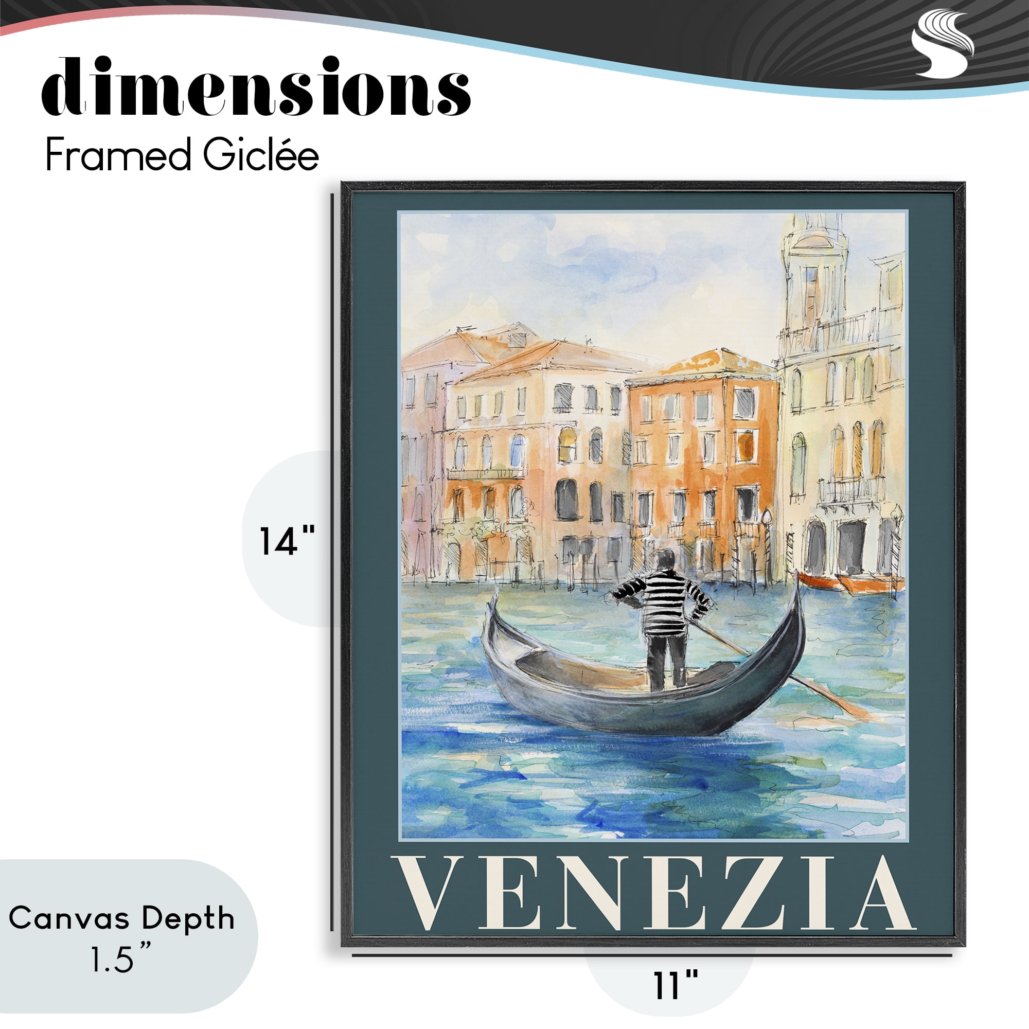 Stupell Industries Venezia Gondola View Black Framed Giclee Art, design by Lanie Loreth