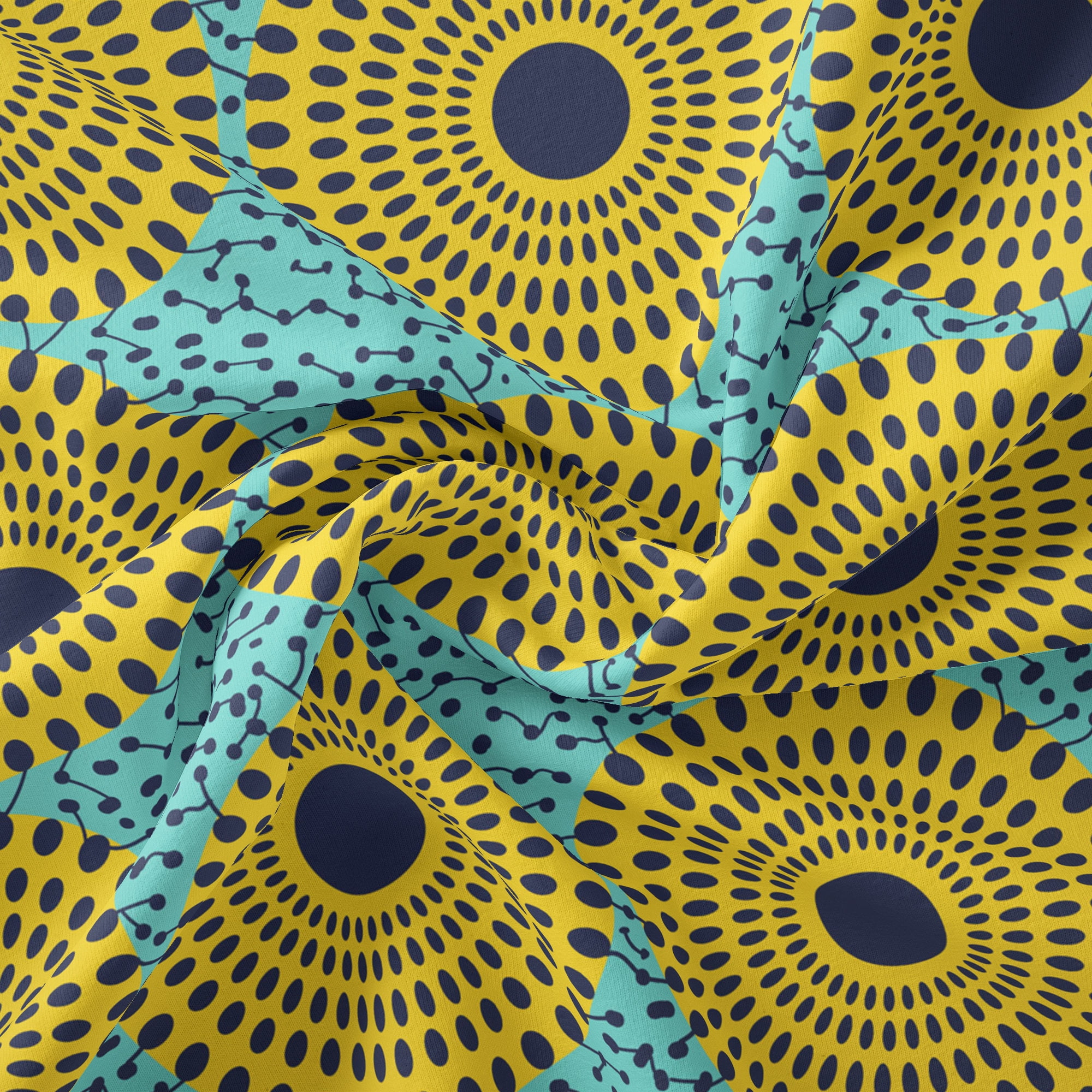 1 Yard 100% Cotton African Wax 1, Turquoise, 44" Wide for Quilting & Sewing by David Textiles
