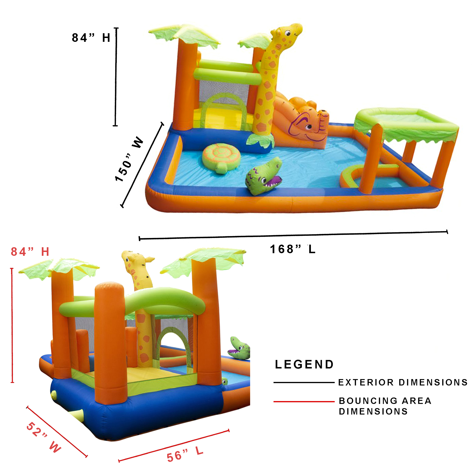 Banzai Safari Splash Water Park Inflatable Bouncer with Cannon and Blower - image 6 of 12
