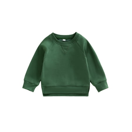 

Canrulo Toddler Baby Boy Girl Solid Cotton Sweatshirt Pullover Crewneck Long Sleeve T-Shirt Tops Spring Fall Clothes Green 6-12 Months