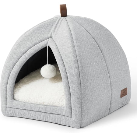 Bedsure Cat Beds for Indoor Cats - 2 in 1 Cat Cave for Large Cats, Foldable Cat House Tent with Removable Washable Cushioned Pillow, Cat Hideaway with Non-Slip Bottom, Light Grey, 17.3 inches