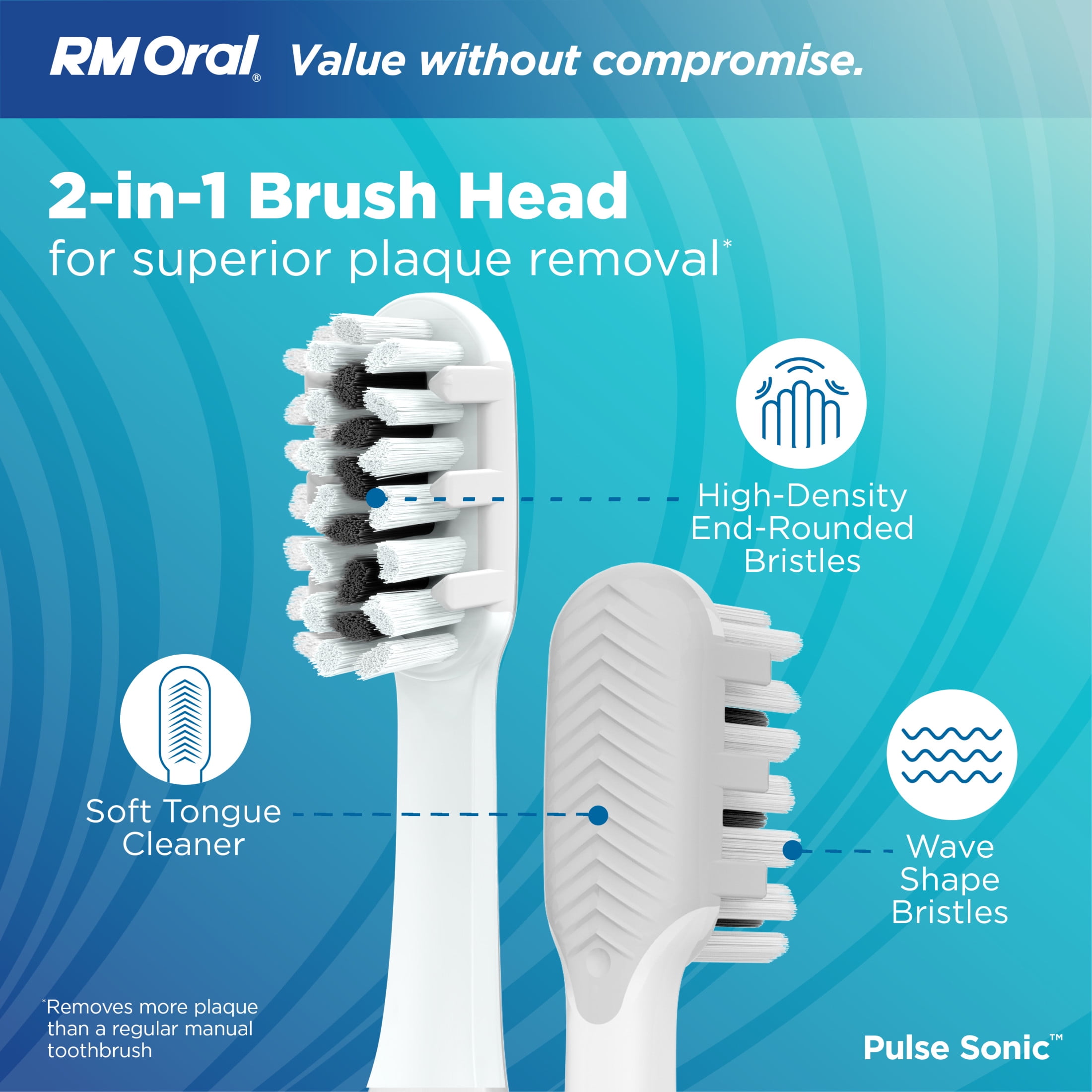 RM ORAL Pulse Sonic Powered Toothbrush, Metal Handle, Case, Soft - Black