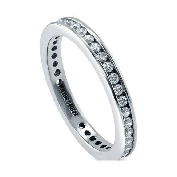 BERRICLE Sterling Silver Wedding Rings Channel Set Round Cut Cubic Zirconia CZ Eternity Ring for Women, Rhodium Plated Size 10