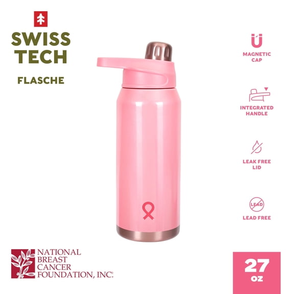 Swiss Tech Flasche Pink NBCF 27oz Water Bottle, Triple-Wall Copper Lined Stainless with Leak Proof Magnetic Cap