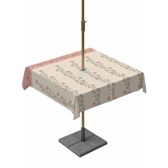 Outdoor Tablecloth with Umbrella Hole for Patio/Picnic/Party/Camping, Spring Pink Floral Waterproof Table Cloth Square Cover Washable, Vintage Farmhouse Flowers Art (54"x 54")