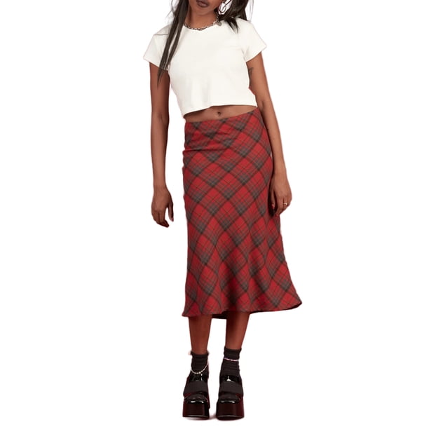 TRKIYQC Faldas midi ajustadas para mujer Estampado a cuadros Cintura alta Longitud de la rodilla Falda larga elástica TRKIYQC moderno