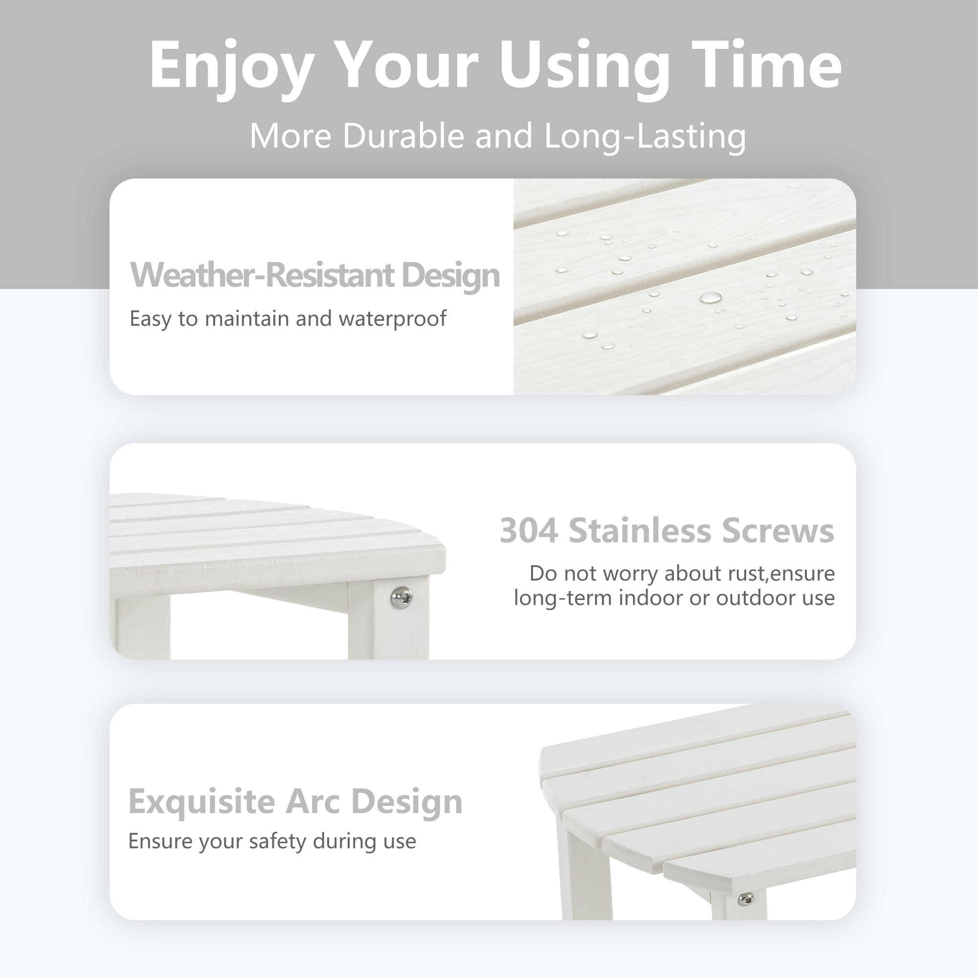 ENYLAY Adirondack Small Outdoor Side Table , Weatherproof HDPE Patio End Table with 2-Tier Storage for Firepit, Balcony, Garden, Poolside or Bathroom (White, Set of 2)