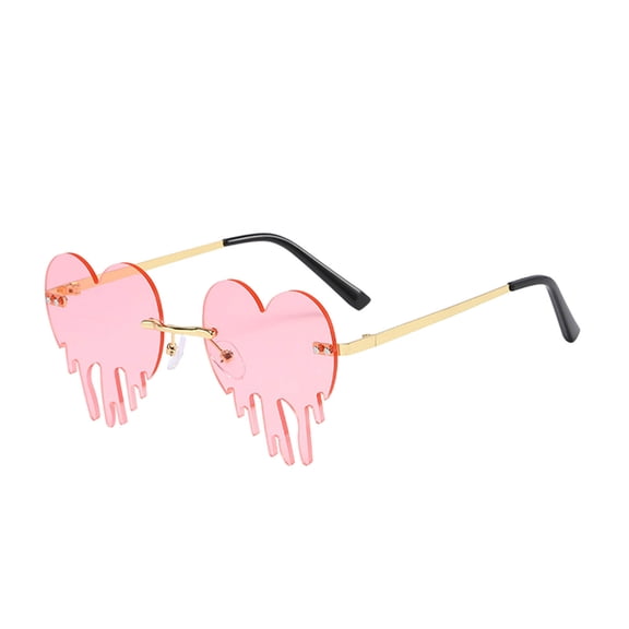 Harpily Women Sunglasses Retro Heart Shaped Frameless Alloy Resin UV Protection Glasses for Outdoor Casual Wear