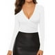 thumbnail image 1 of Blusa tipo túnica MANGOPOP para mujer, con cuello en V profundo y fruncido, 1 of 6
