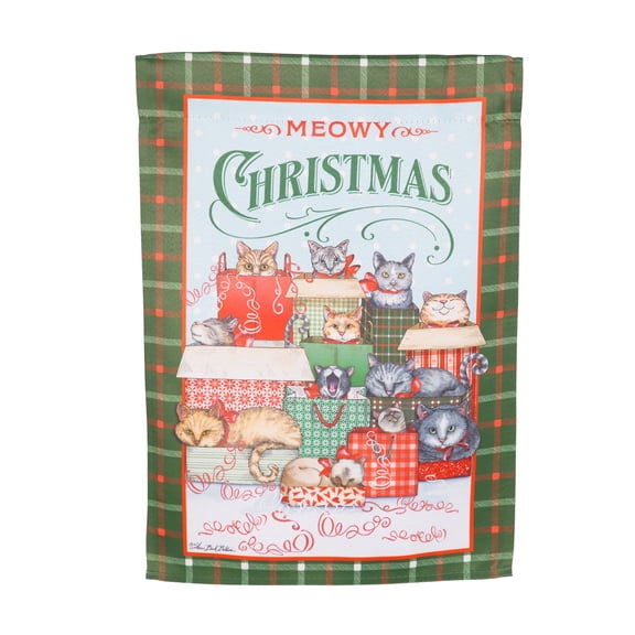Evergreen Meowy Christmas Suede Garden Flag 12 x 18 Inches Indoor Outdoor Decor