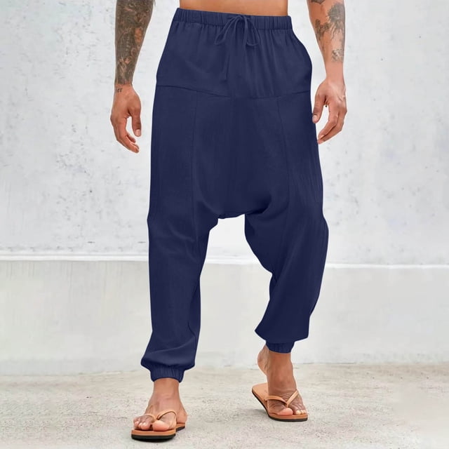Pantalones largos para hombre, pantalones casuales de color sólido, pantalones de gama baja, pantalones Harun, pantalones de corsé con cintura elástica, pantalones de algodón para hombre