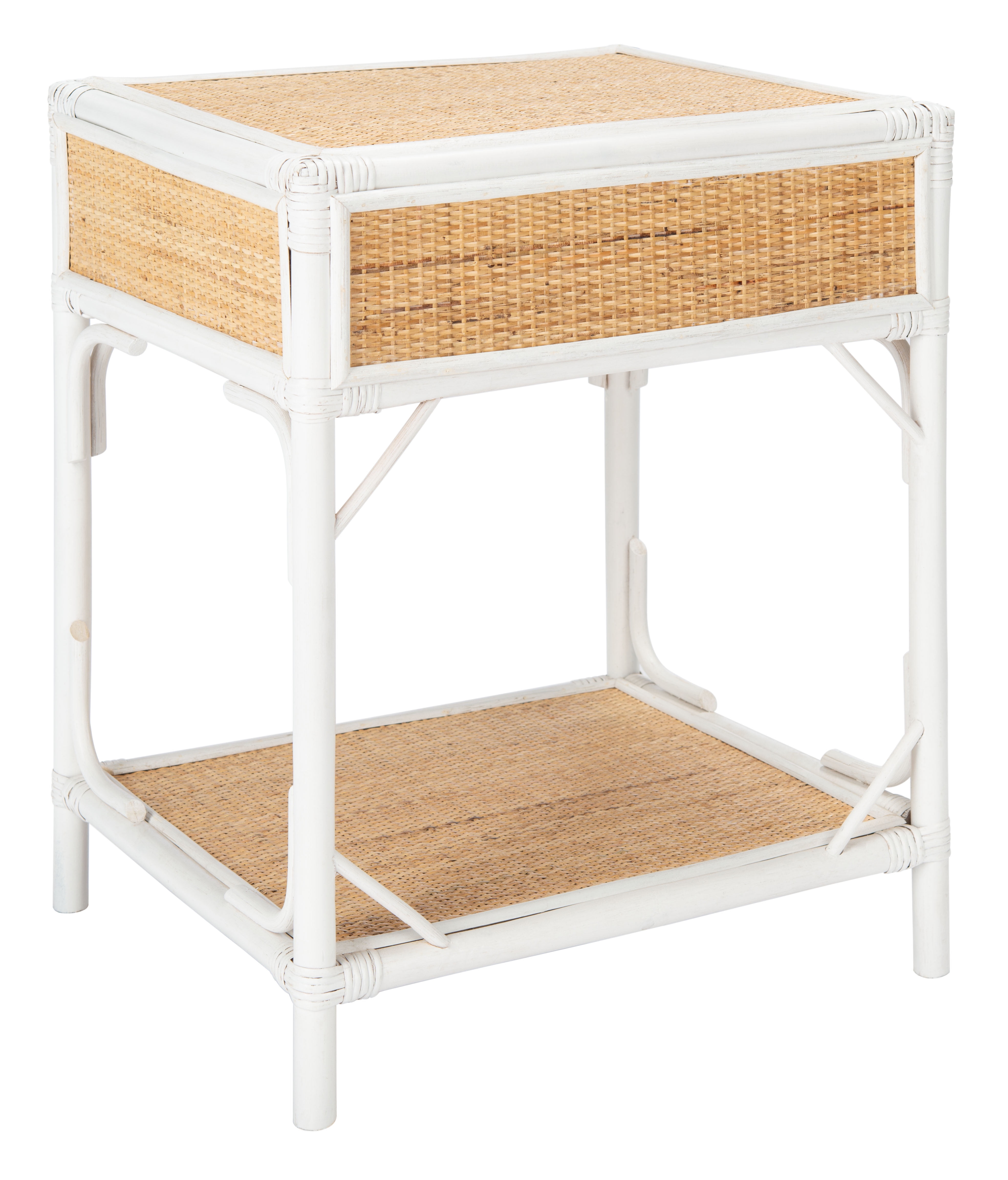 SAFAVIEH Roya Rustic 1 Drawer 1 Shelf Nightstand, White/Natural