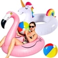 thumbnail image 1 of Flotadores inflables para piscina FinduWill Flamingo Unicorn, 42 pulgadas, paquete de 2, 1 of 5