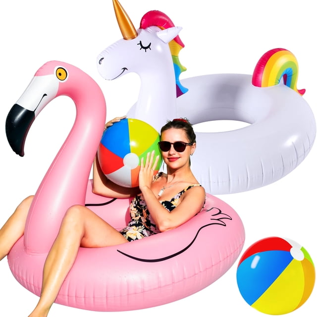 Flotadores inflables para piscina FinduWill Flamingo Unicorn, 42 pulgadas, paquete de 2