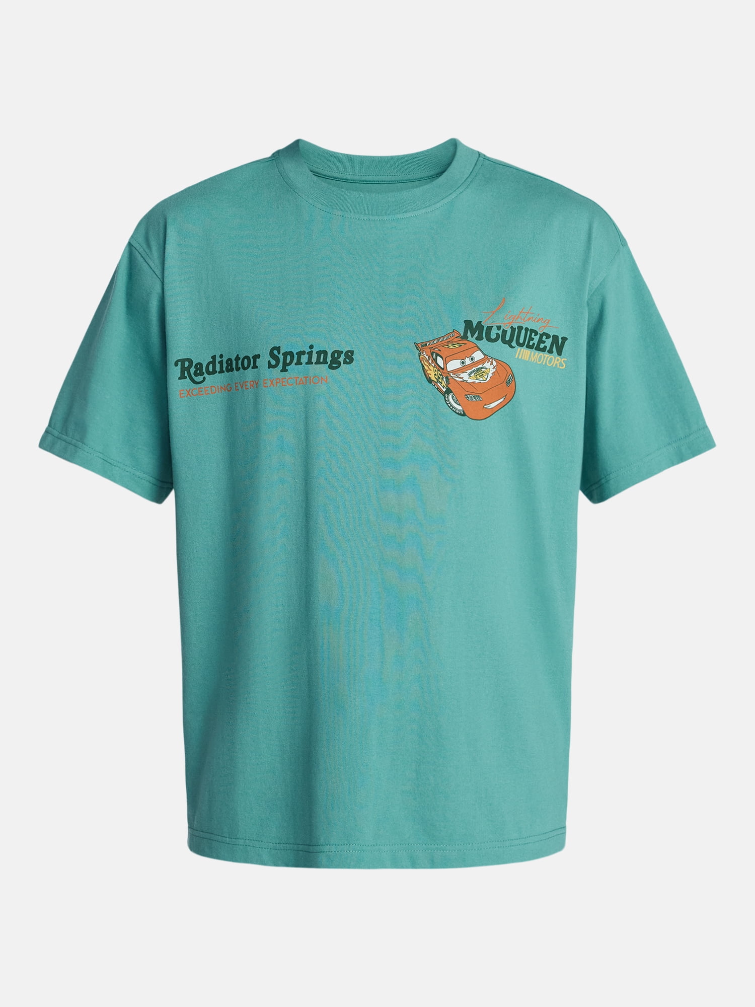 Disney Lightning McQueen Men’s Oversized Front and Back Graphic T-Shirt with Short Sleeves, Sizes S-3XL